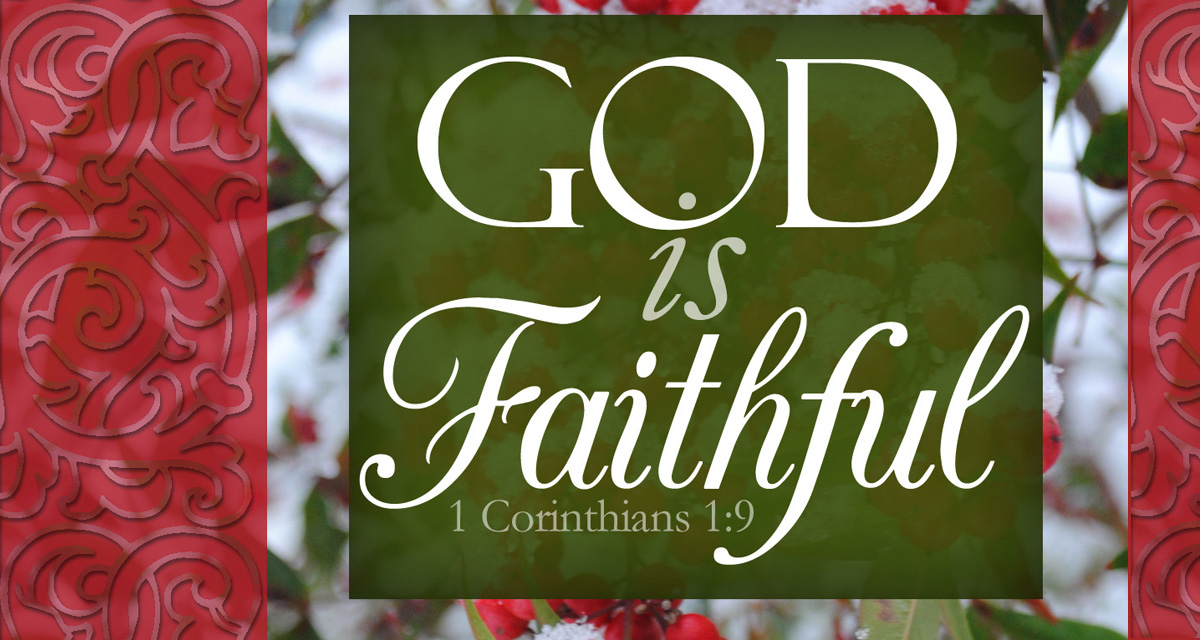 Beautiful red berries in the background, with the words of 1 Corinthians 1:9 written across.